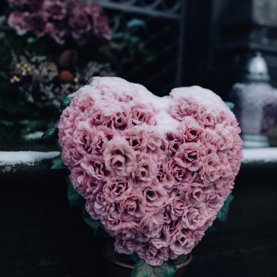 Funeral Photography with Pink Heart made of flowers